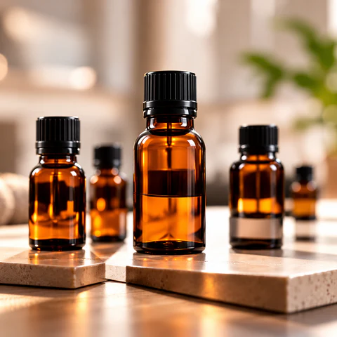 Amber glass essential oil bottles